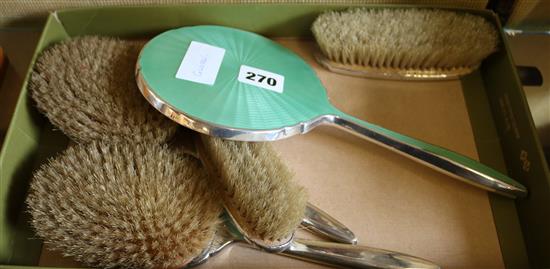 Silver & green enamel dressing table set